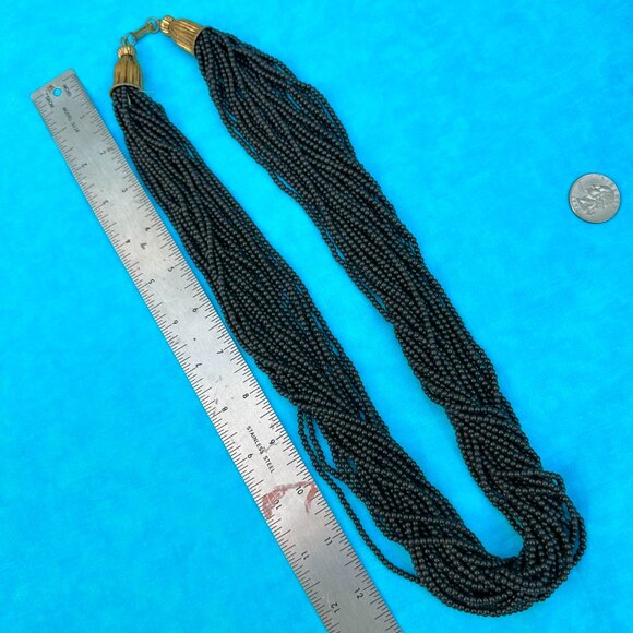 Vintage Multi Strand Black Seed Bead Necklace - Picture 8 of 10